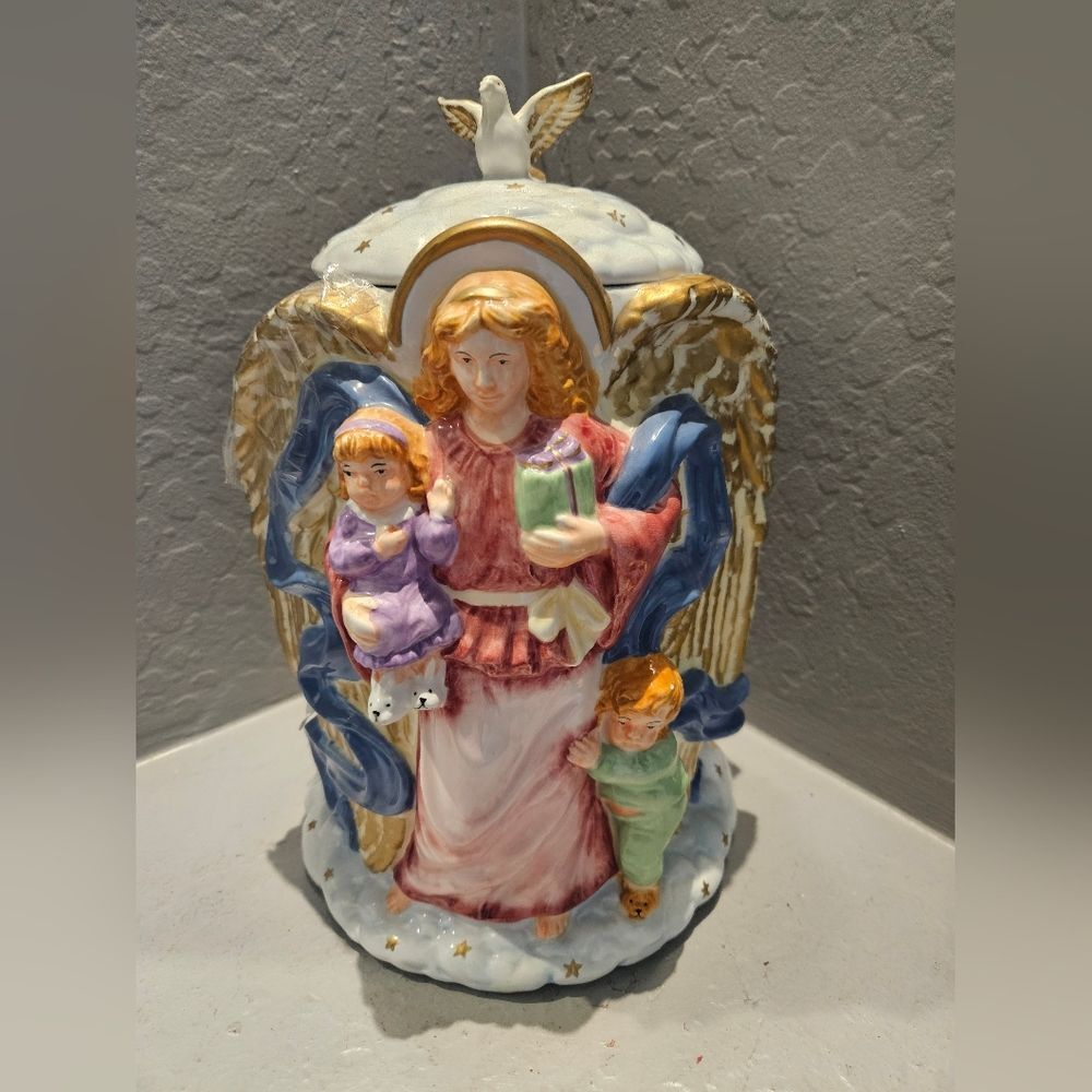 Guardian Angel Cookie Jar JC Penny 12" Christmas Angel Kitchen Canister
